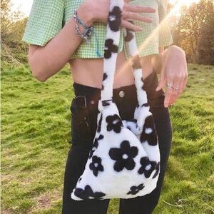 fuzzy floral tote bag